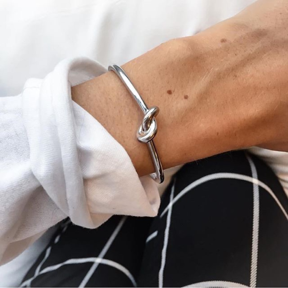 Silver Knot Cuff Bracelet | Minimalist Open Bangle